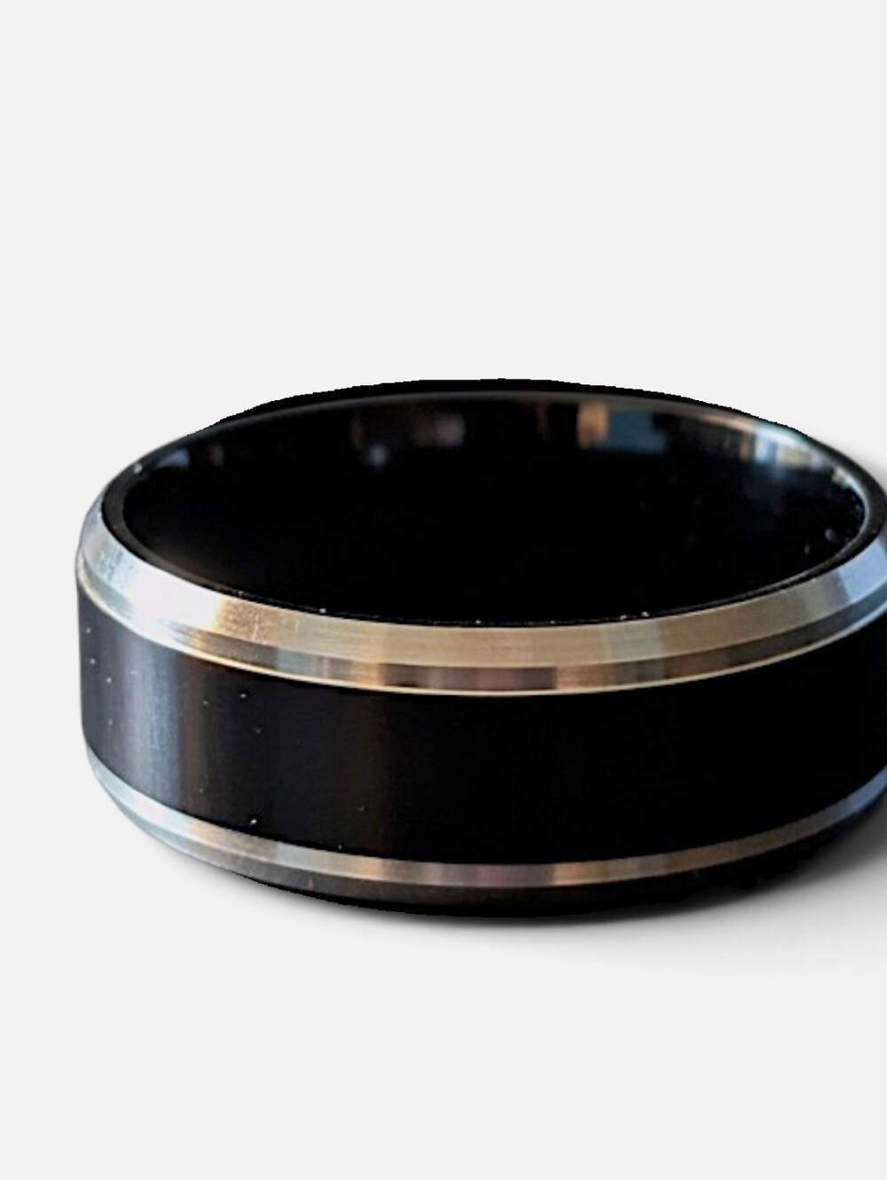 Black and Silver Titanium Steel Men's Ring Band Size 7 & 11